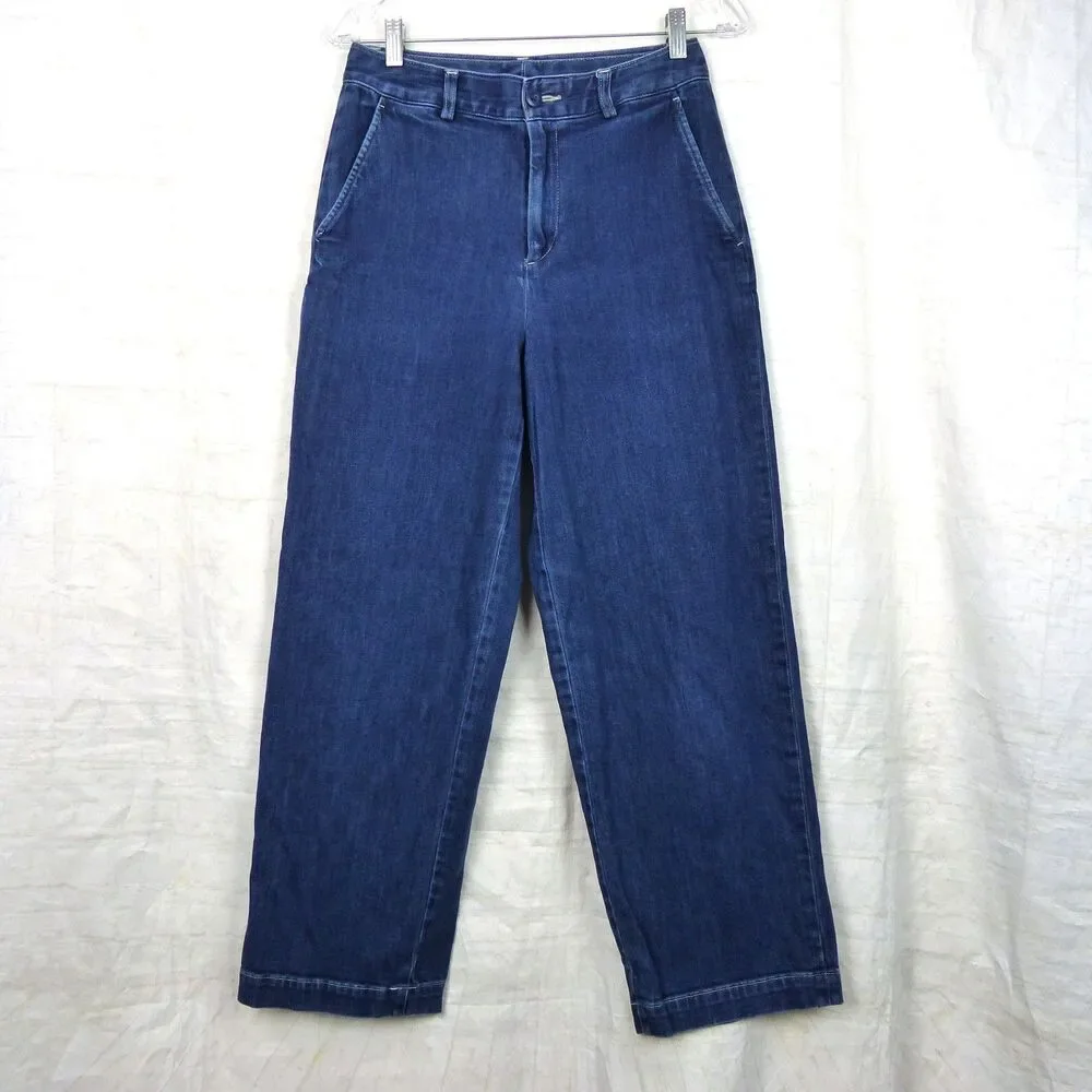 Uniqlo Denim Trousers Jeans Womens 4 Blue High Waist Wide Straight Leg 417929